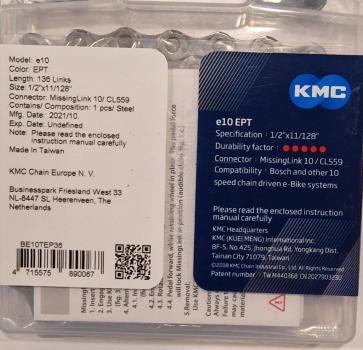 KMC Kette e10 EPT - eBike - für 10-fach, 136-Glieder,  Verstärkte Nietverbindung